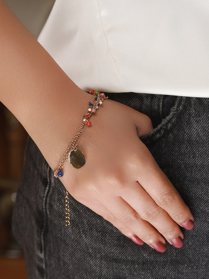 Prita by Priyaasi Multilayer Beaded Link Coin Gold-Plated Bracelet