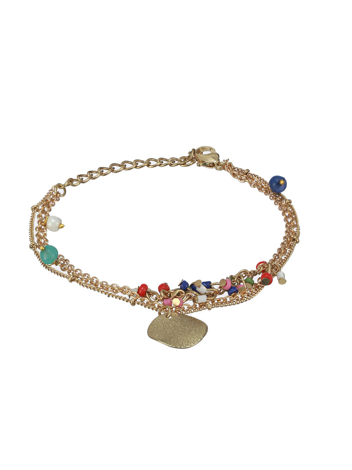 Prita by Priyaasi Multilayer Beaded Link Coin Gold-Plated Bracelet