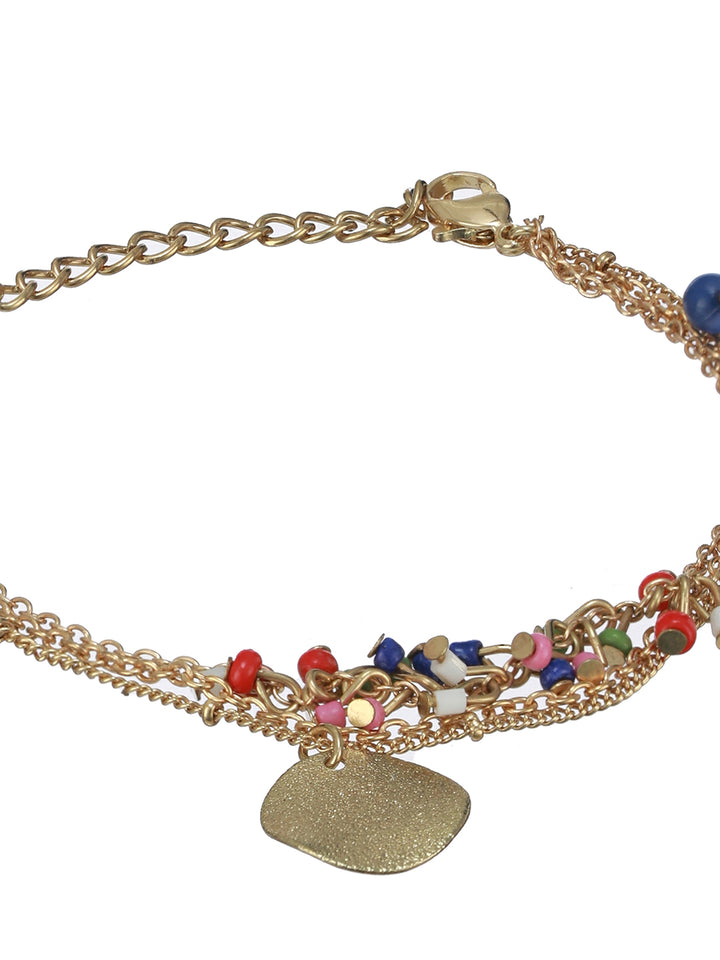 Prita by Priyaasi Multilayer Beaded Link Coin Gold-Plated Bracelet
