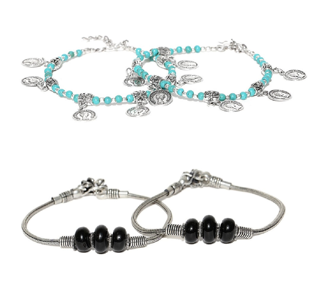 Pair of 2 Oxidized Beaded Anklets