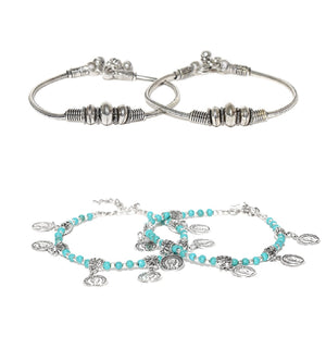 Pair of 2 Oxidized Beaded Anklets