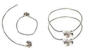 Pair of 2 Oxidized Silver-Plated Anklets