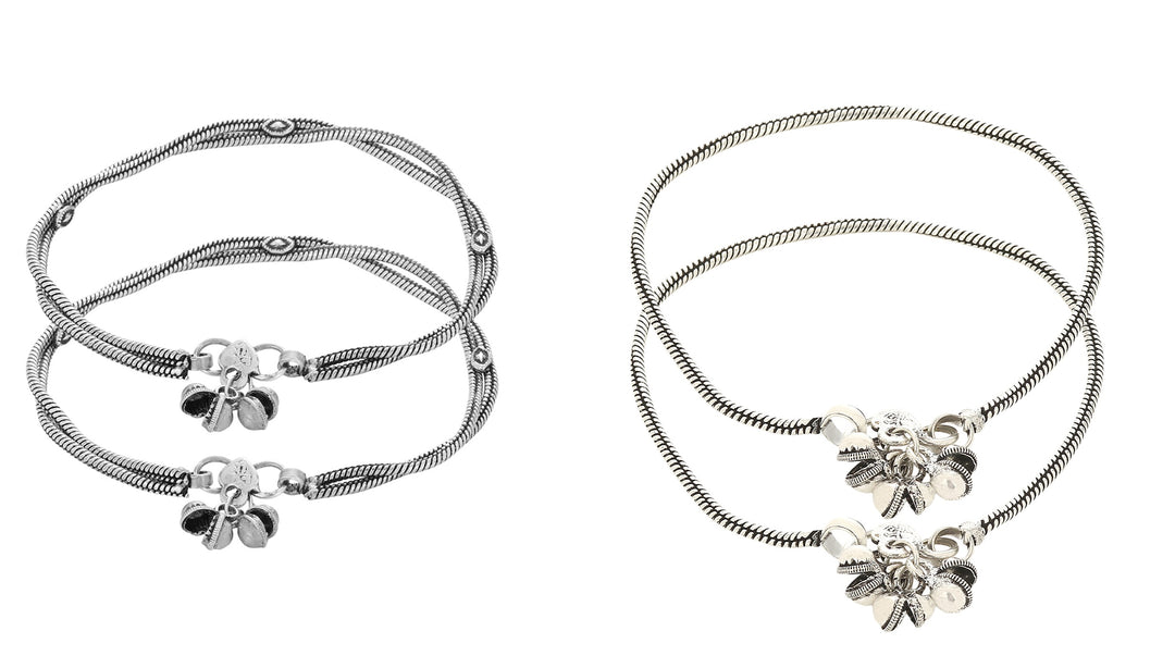 Pair of 2 Oxidized Silver-Plated Anklets
