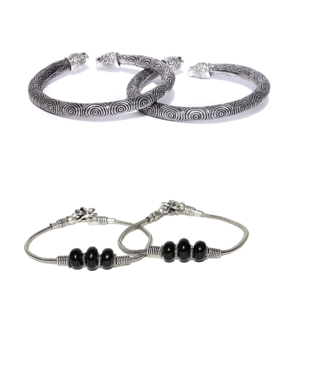 Pair of 2 Oxidized Beaded Anklets