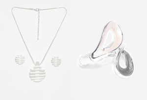 Silver-Plated Necklace With Earrings And Ring