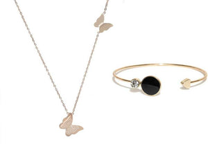 Gold-Plated Butterfly Pendant With A Sleek Designer Bracelet