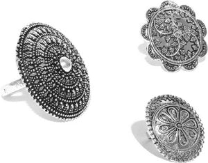 Oxidised Different Shape Rings Combo Set -Set of 3