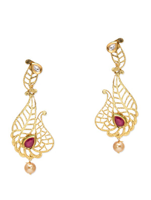 Ethnic Gold Plated Leaf Shape Danglers