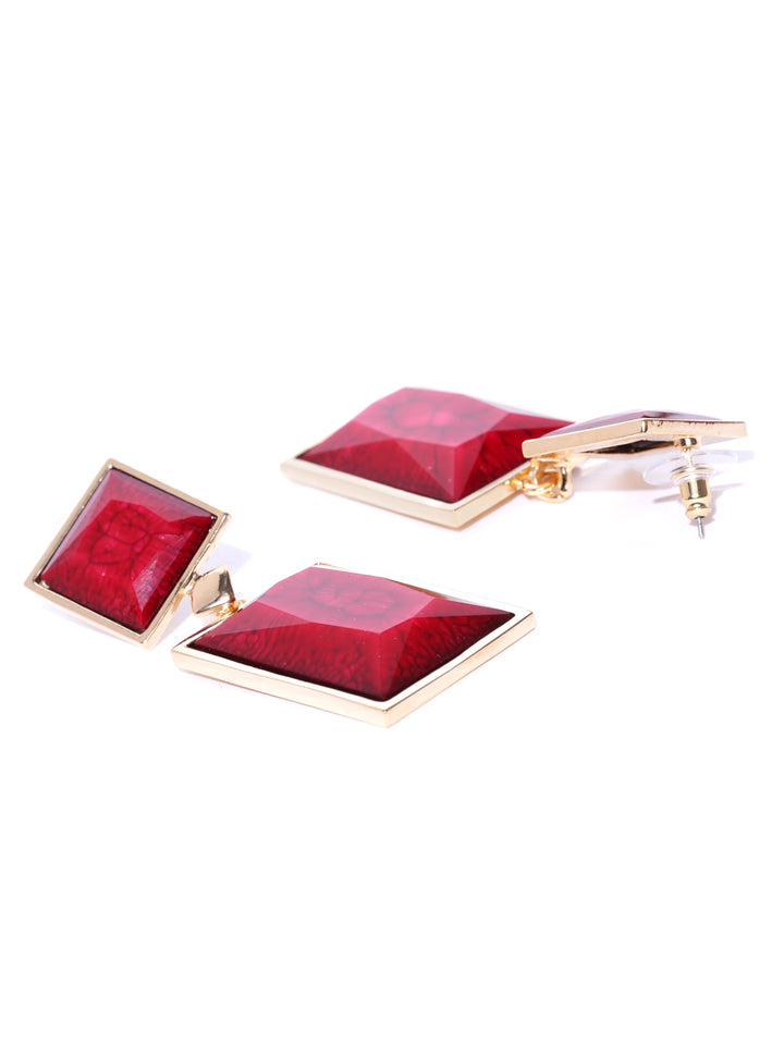 Red & Gold-Toned Handcrafted Geometric Drop Earrings