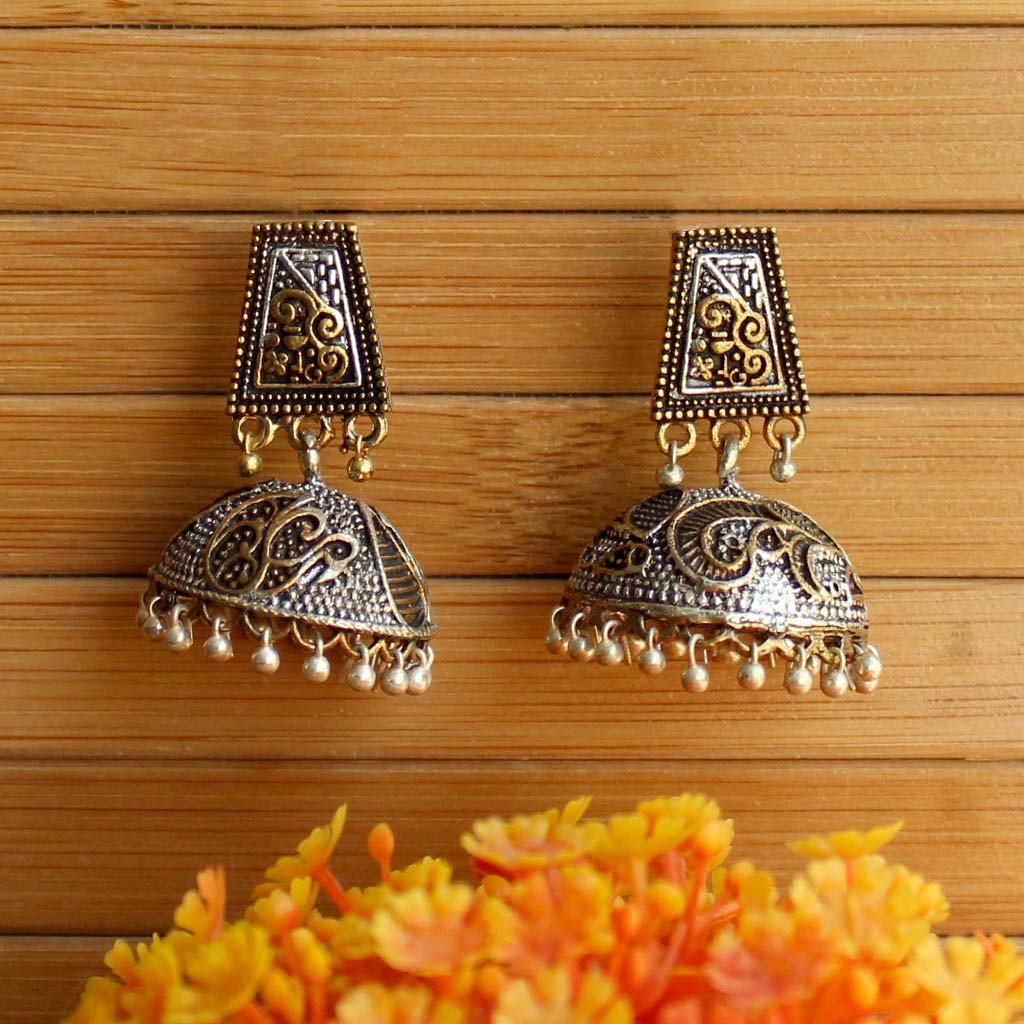 Beige - Rubina German Silver Jute Jhumki Earrings