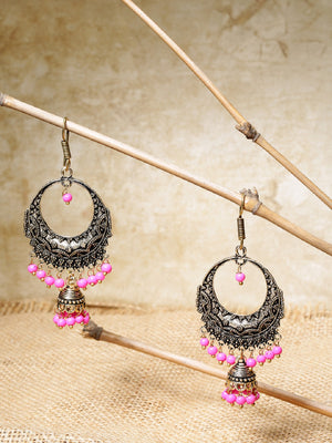 Golden Plated With Pink Beads Earrings Jhumki