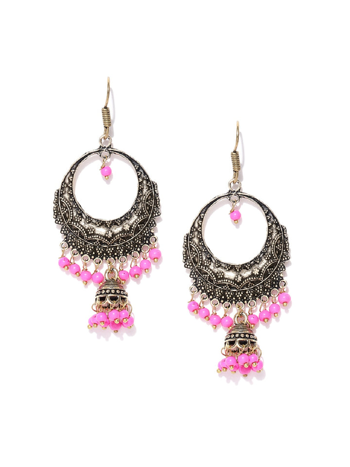 Golden Plated With Pink Beads Earrings Jhumki