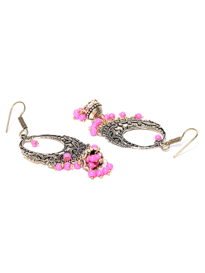 Golden Plated With Pink Beads Earrings Jhumki