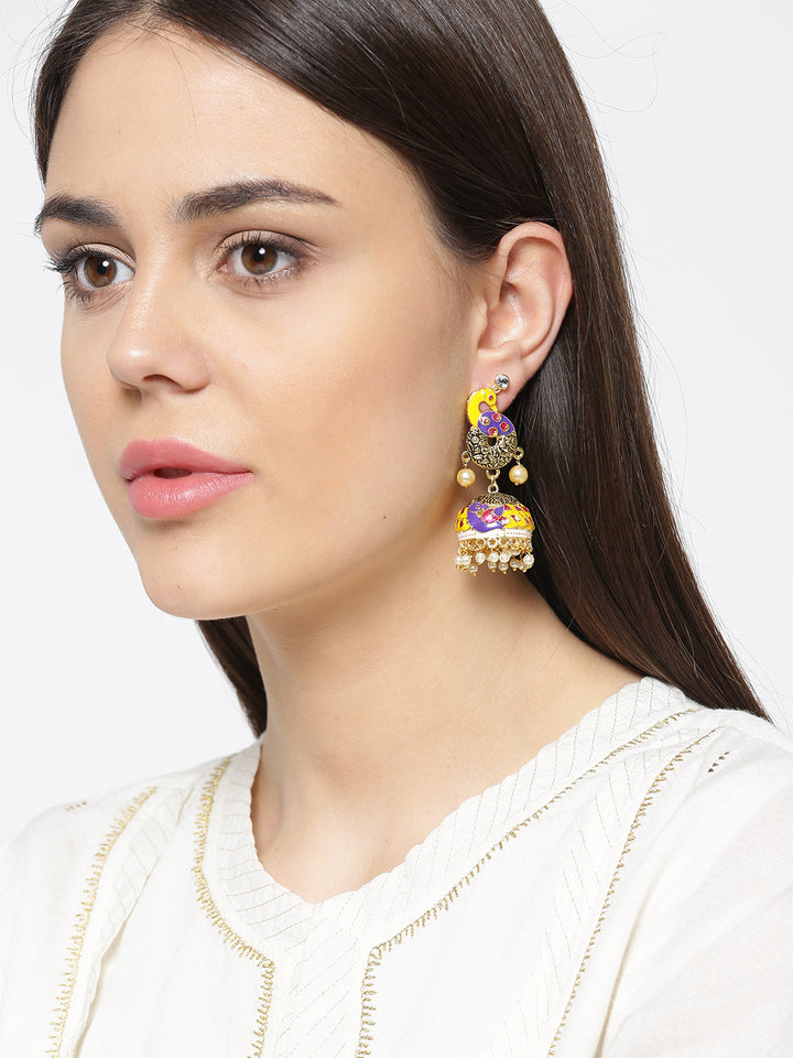 Peacock Inspired Multicolour Gold Plated Meenakari Designer Earring For Girls & Women