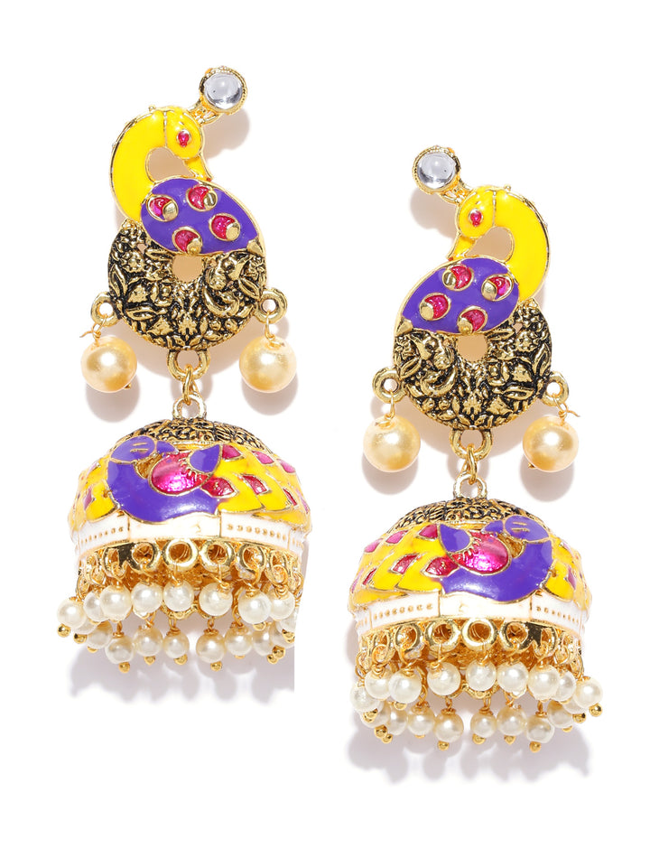 Peacock Inspired Multicolour Gold Plated Meenakari Designer Earring For Girls & Women