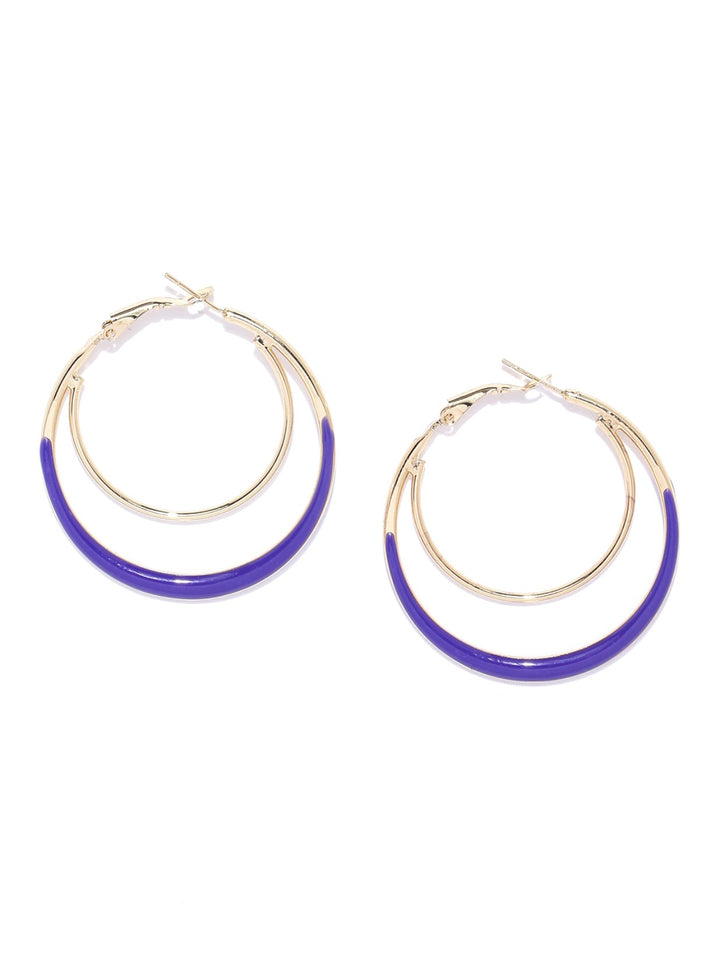 Designer Gold Plated Enamelled Purple And Golden Dual Layer Stylish Fancy Party Wear Hoop Earrings For Women And Girls