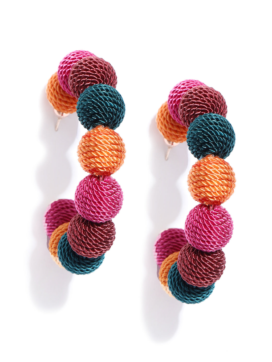 Designer Multicolor Nylon Thread Balls Big Hoop Like Drop Earrings