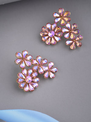 Gold-Plated Purple Reflection Multiple Flower Drop Earrings