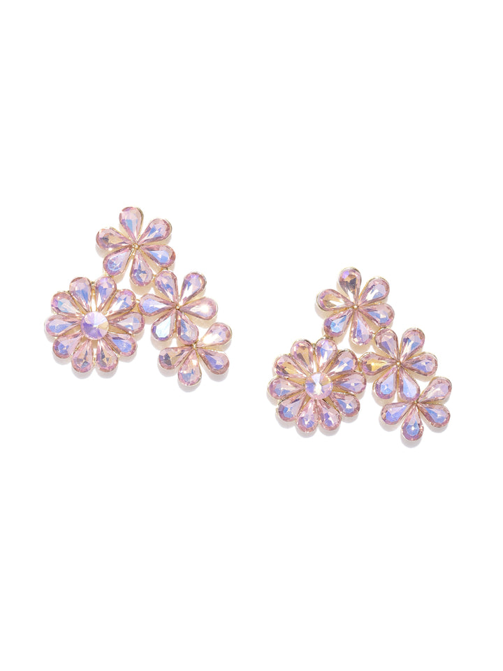 Gold-Plated Purple Reflection Multiple Flower Drop Earrings