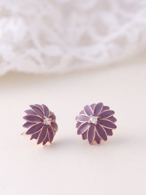 Rose Gold Plated Purple Colour Floral Stud Earrings