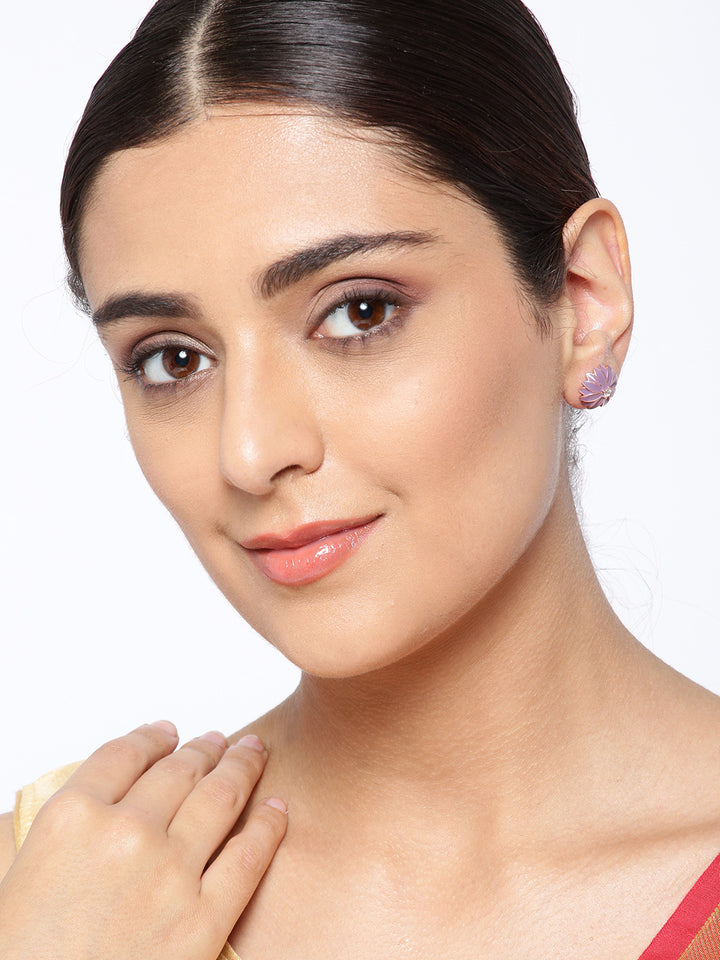 Rose Gold Plated Purple Colour Floral Stud Earrings