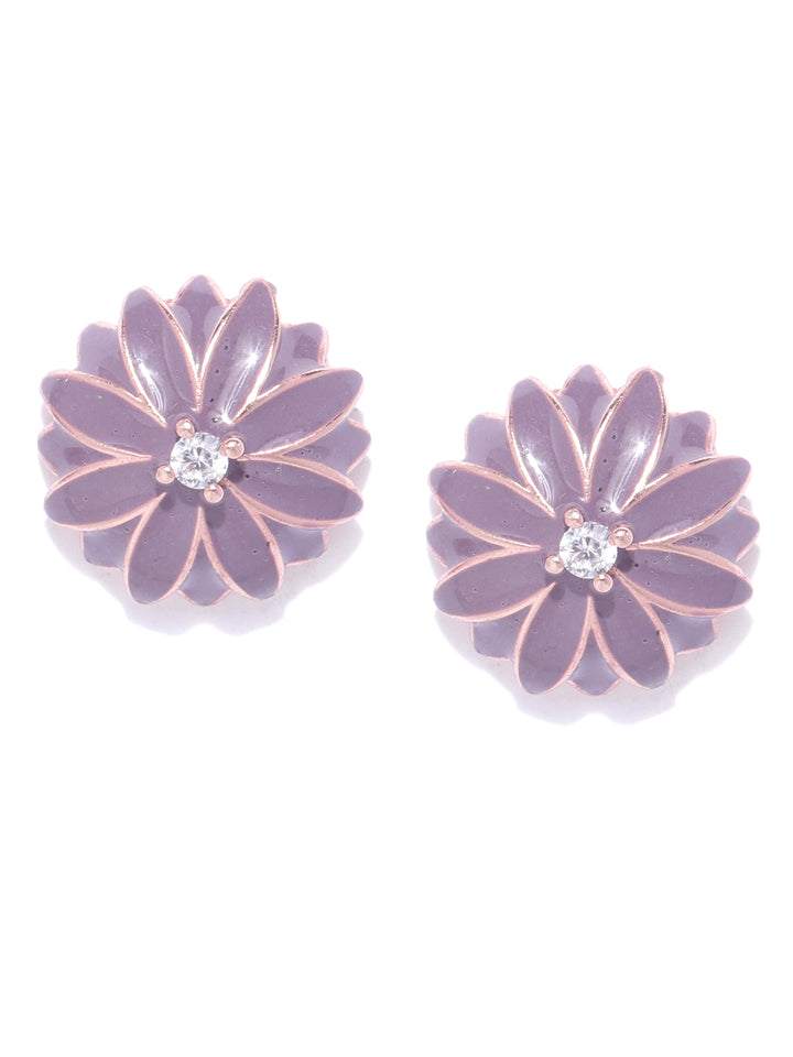 Rose Gold Plated Purple Colour Floral Stud Earrings