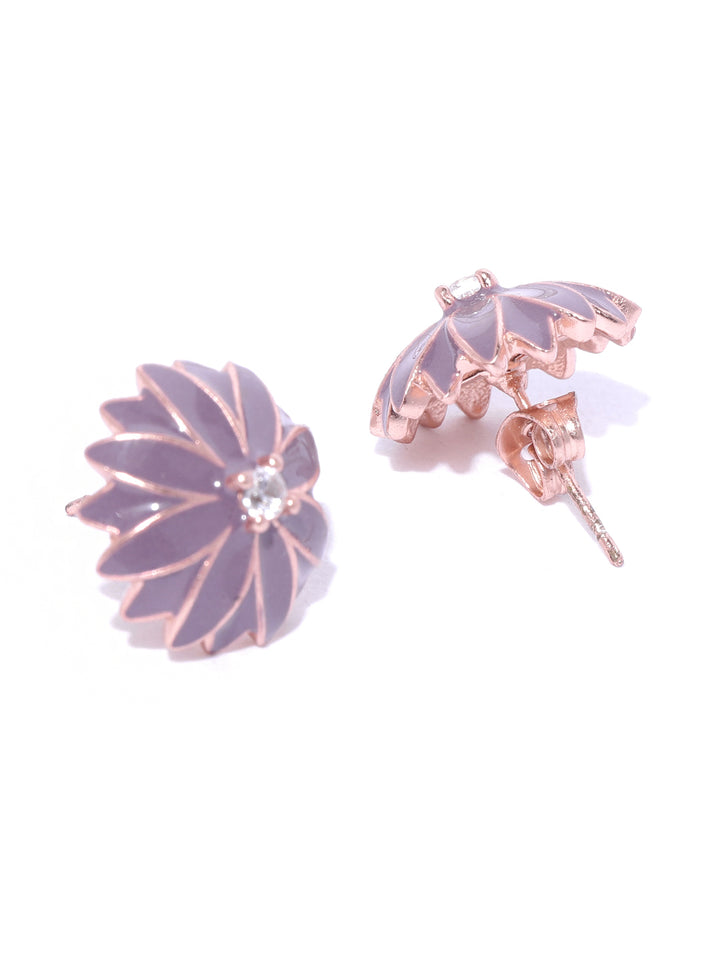 Rose Gold Plated Purple Colour Floral Stud Earrings