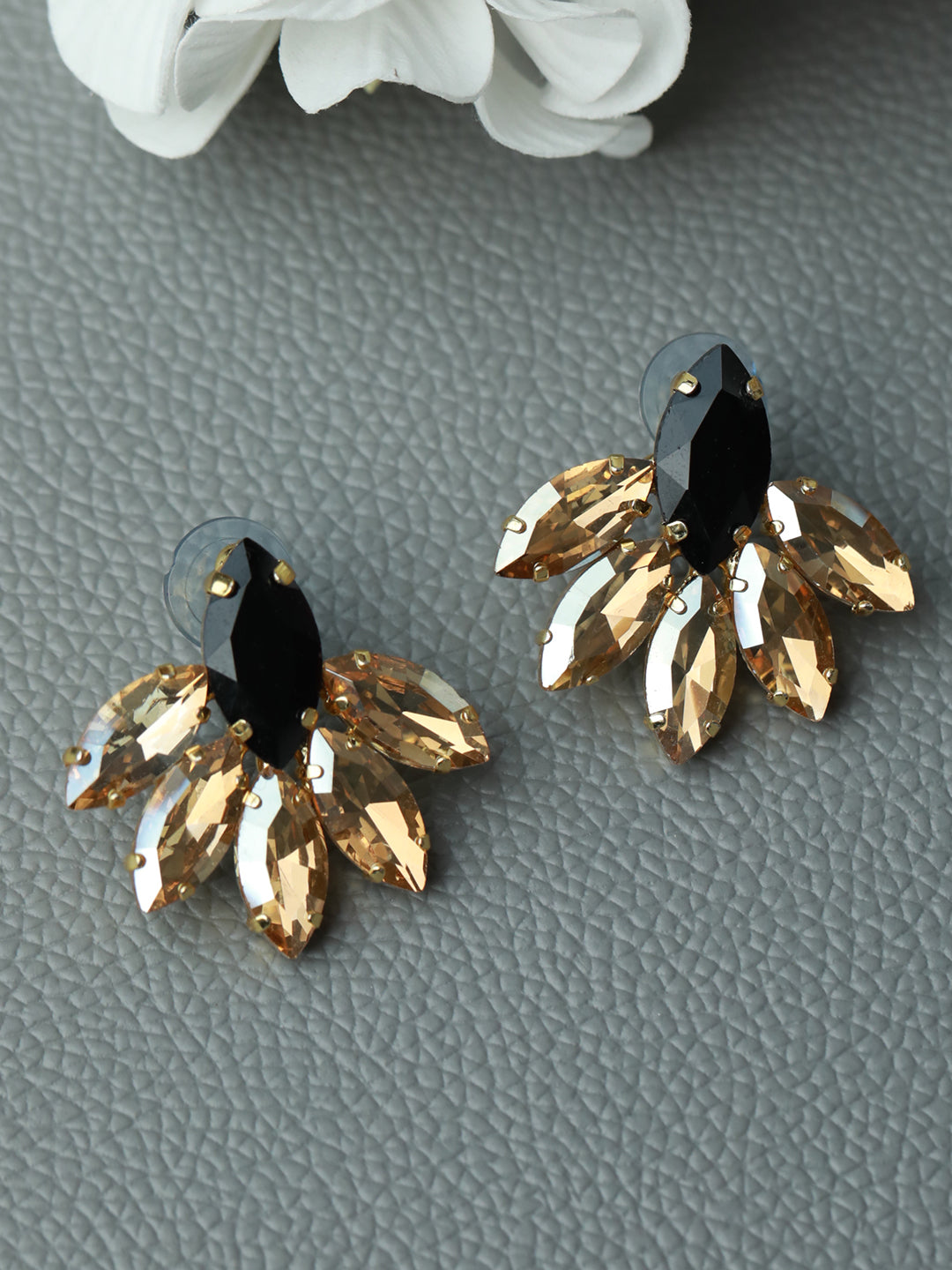 Black & Gold Rhinestone Floral Earrings Priyaasi Black & Gold Rhinestone Floral Earrings Priyaasi