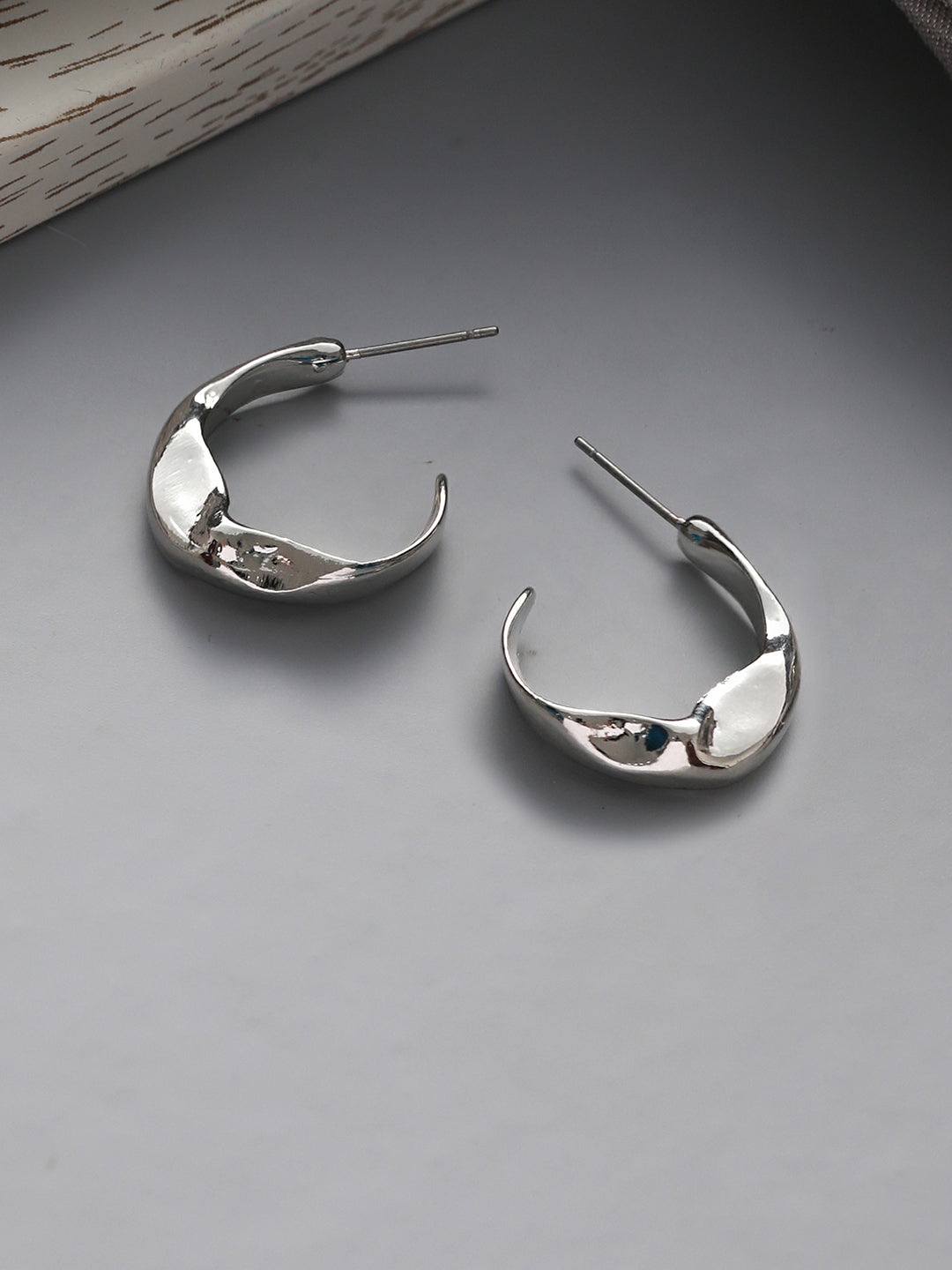 Contemporary Silver-Plated Half-Hoop Earrings