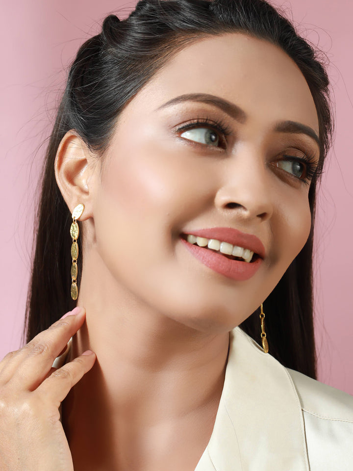 Prita Hammered Gold Plated Drop Earrings