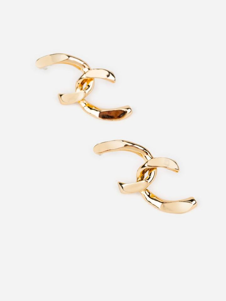 Textured Interlinked U Gold-Plated Drop Earrings