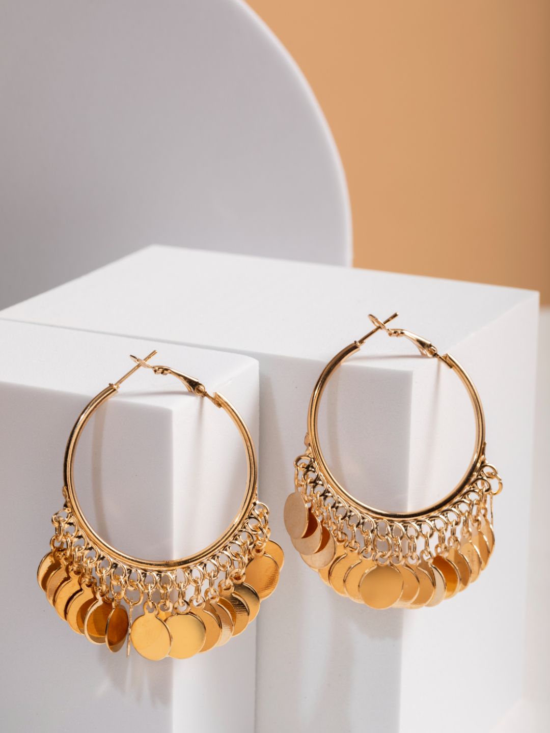 Coin Drop Charm Gold-Plated Hoop Earrings - Main Image