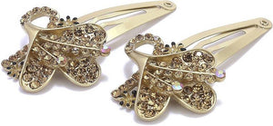 Set Of 2 Fancy Golden Hair Clips For Girls & Women/Vintage Triangular Tic Tac Set