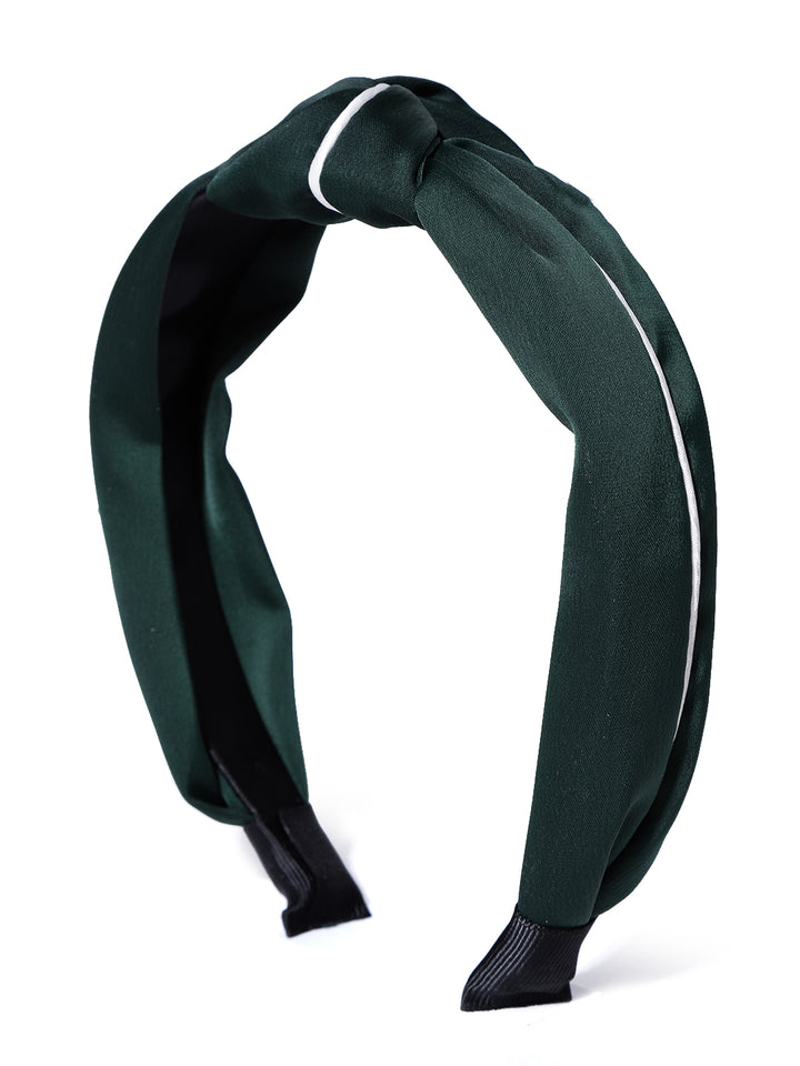 Designer Dark Green With White Line Hairband For Girls