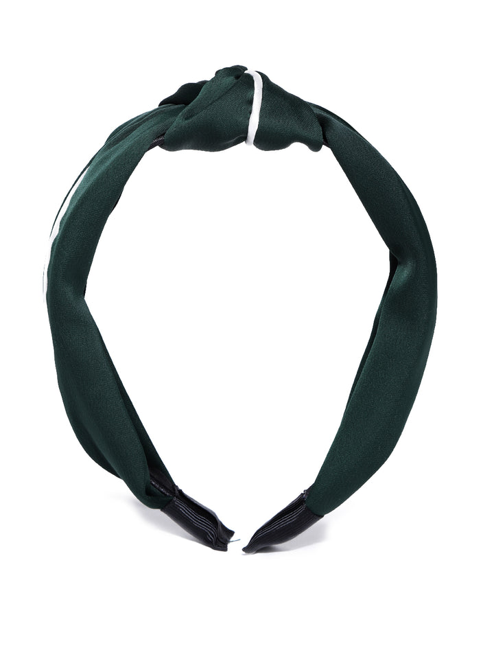 Designer Dark Green With White Line Hairband For Girls