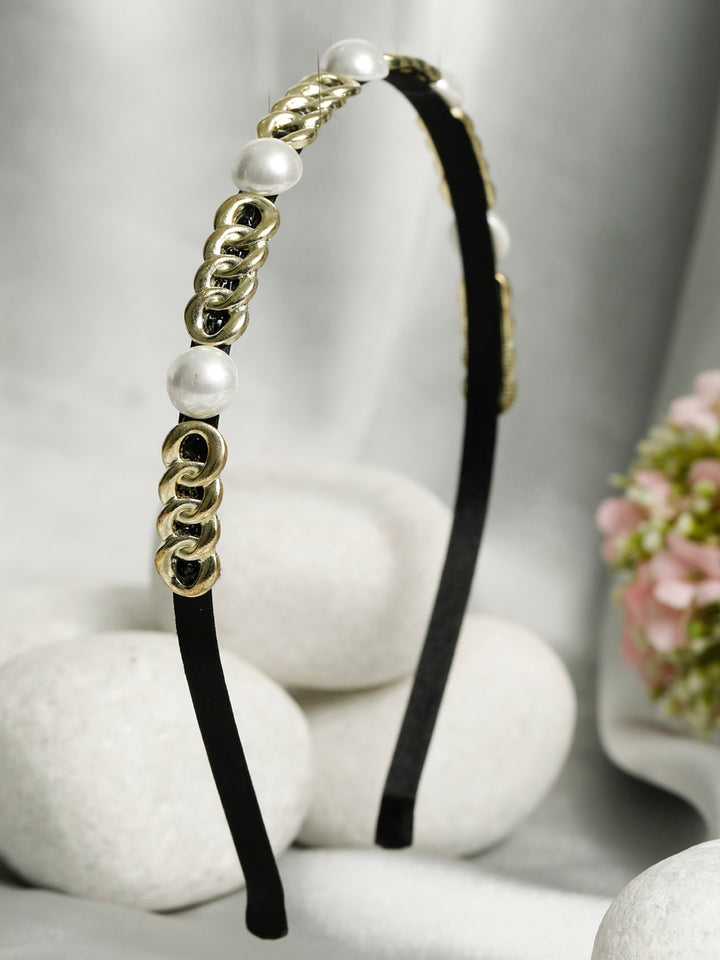 White Peral Gold Plated Hair Band