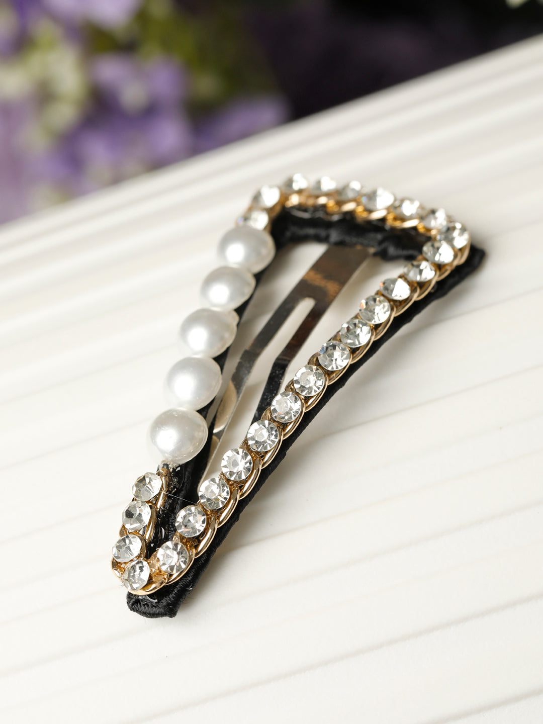 Stones Pearls Triangle Hair Pin