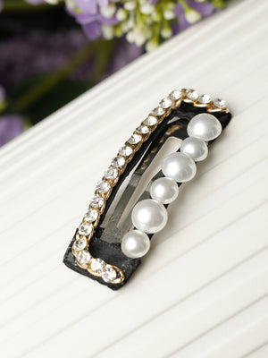 Stones Pearls Rectangle Hair Pin