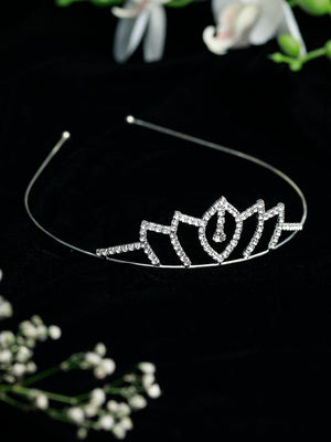 Silver Stone Embellished Princess Tiara Crown Hair Band