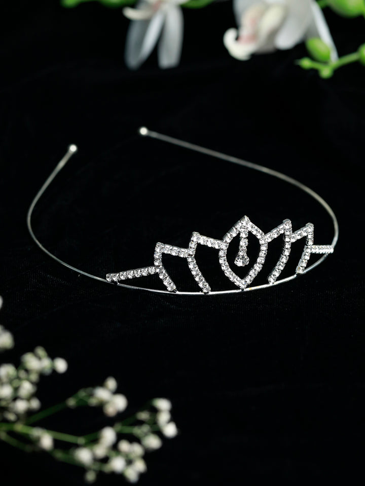 Silver Stone Embellished Princess Tiara Crown Hair Band