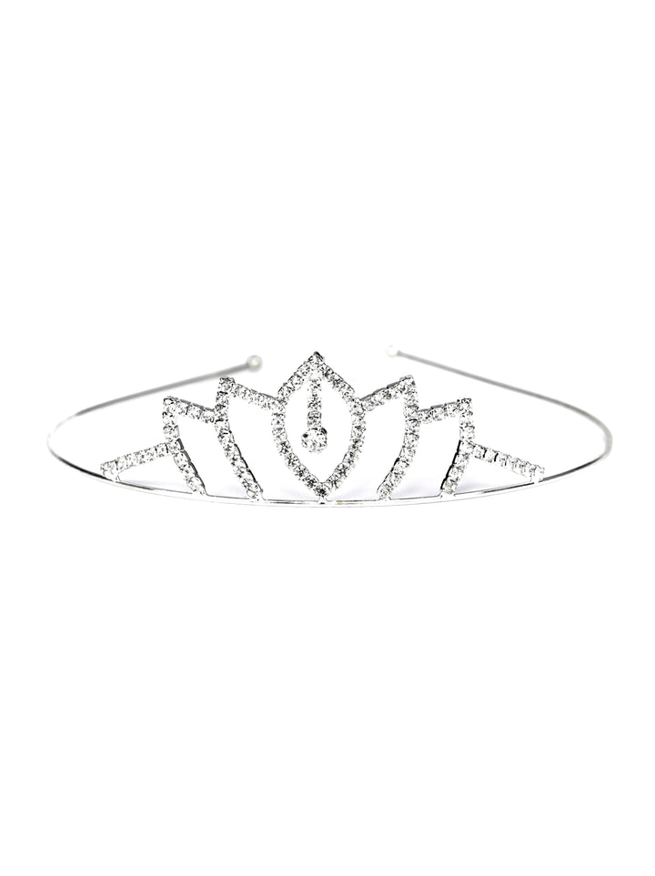 Silver Stone Embellished Princess Tiara Crown Hair Band