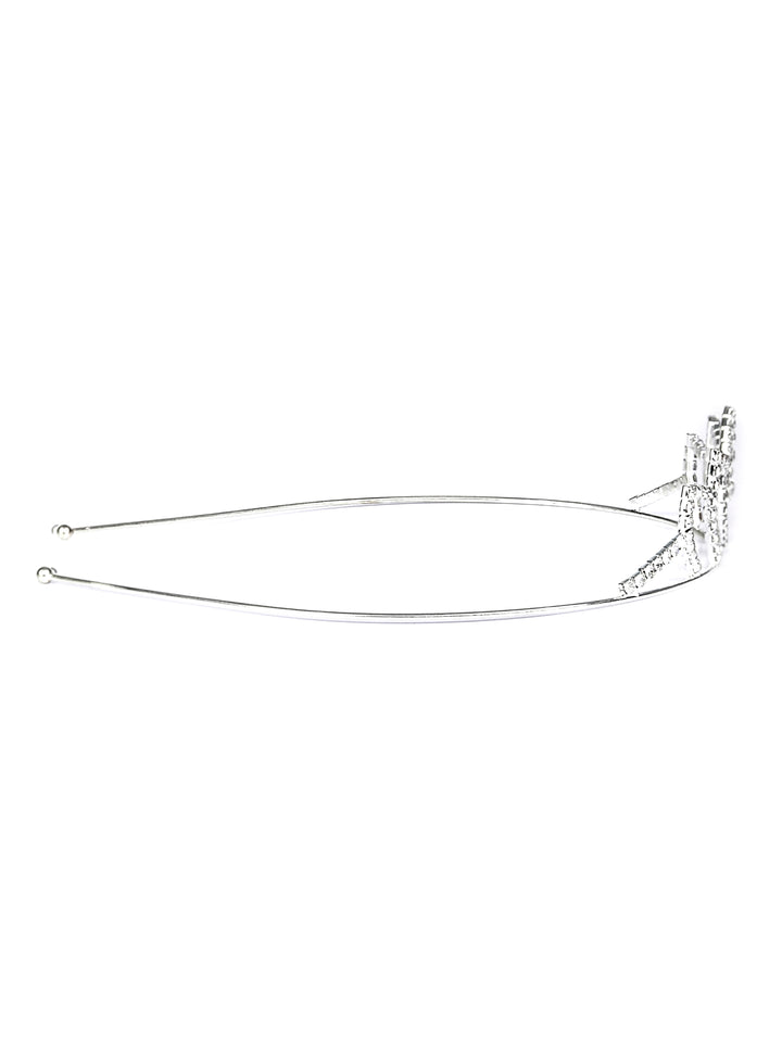 Silver Stone Embellished Princess Tiara Crown Hair Band