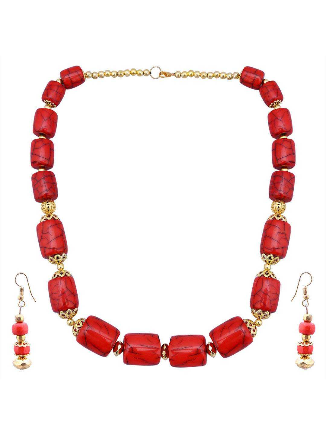 Red Beaded Gold Plated Pendant Set