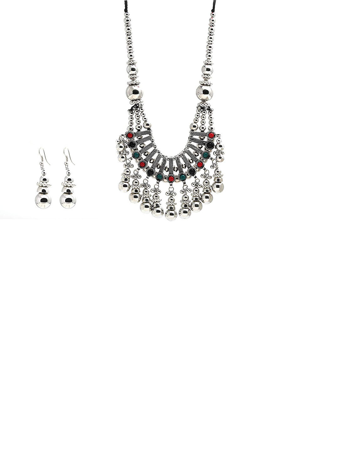 Multi-Color Beads Silver Plated Jewellery Set