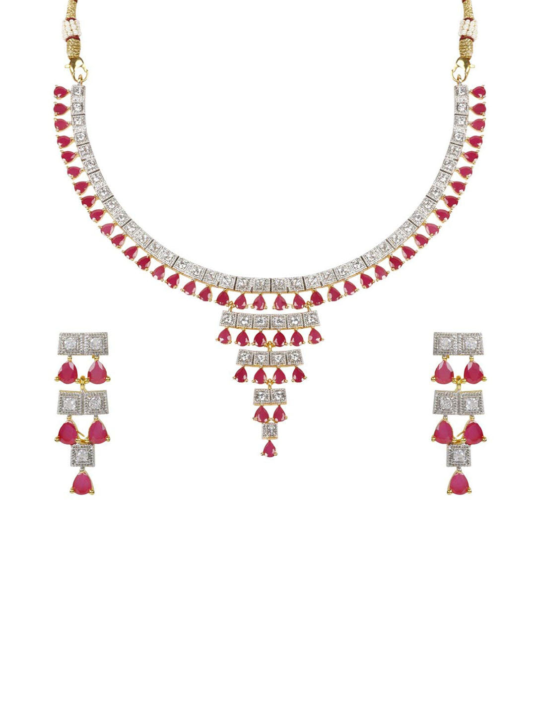 Ruby American Diamond Gold Plated Jewellery Set