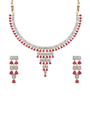 Ruby American Diamond Gold Plated Jewellery Set