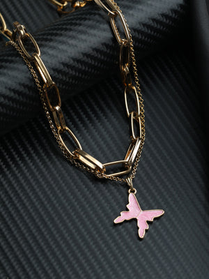 Prita Pink Butterfly Linked Layered Necklace