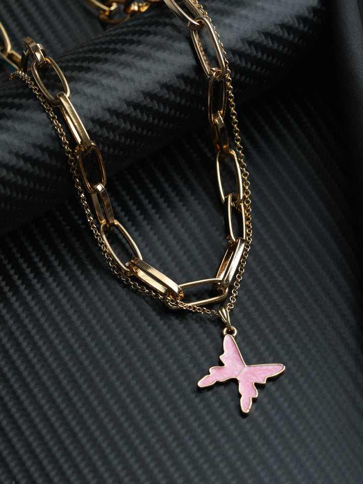 Prita Pink Butterfly Linked Layered Necklace