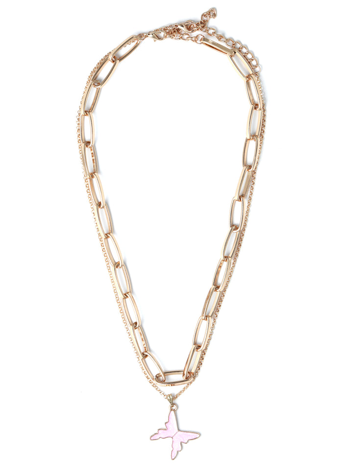 Prita Pink Butterfly Linked Layered Necklace