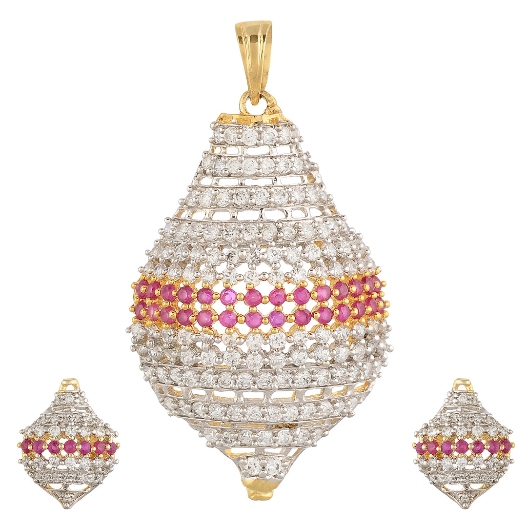 Gold Plated White And Magenta Ad Pendant Set